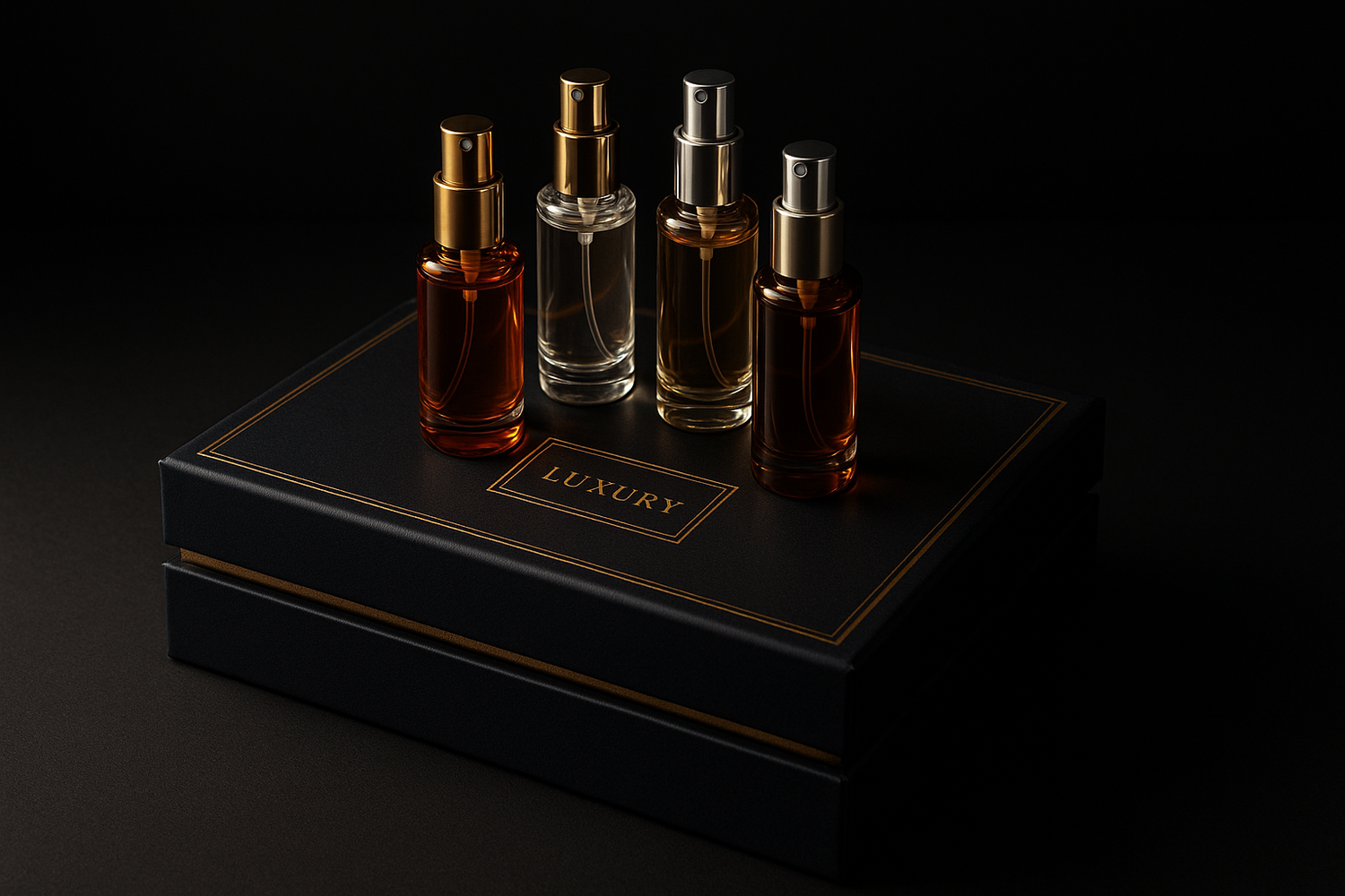 create me a luxury package with decants on top of it